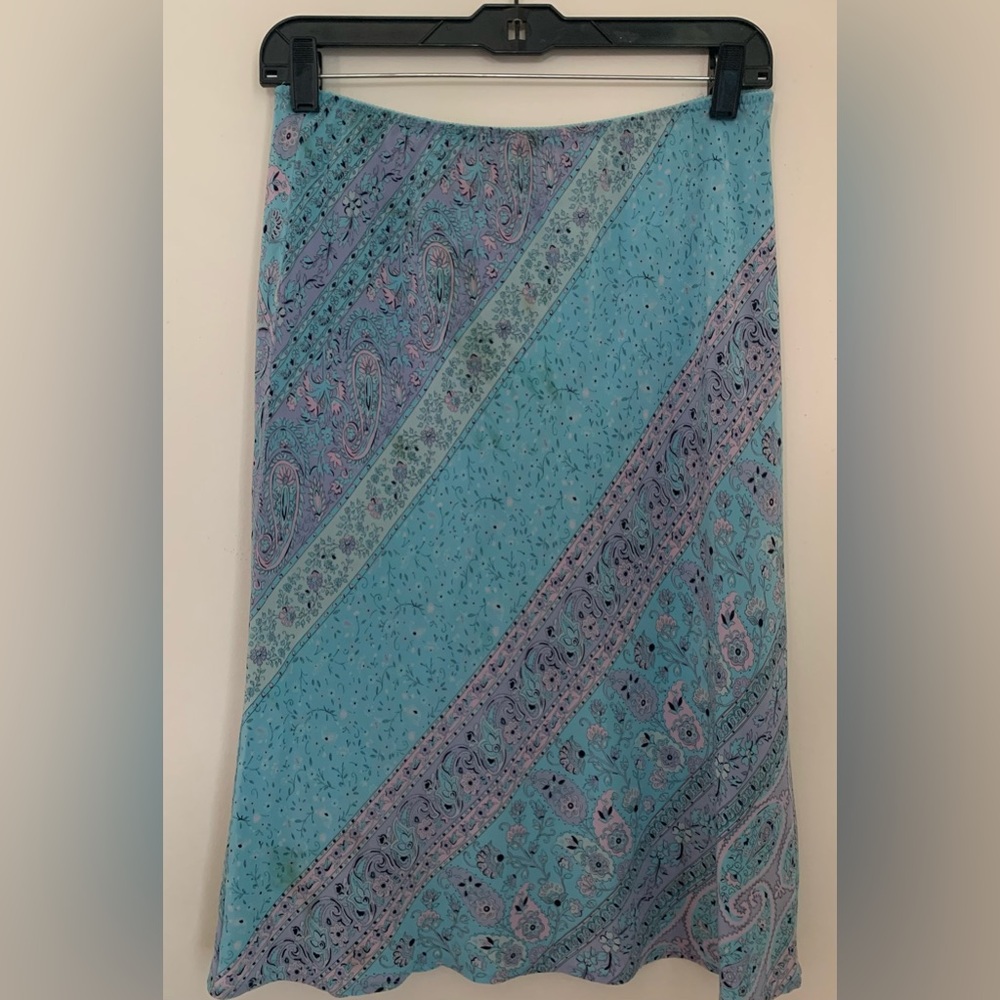 The Limited Vintage Light Blue & Lavender Floral Paisley Print Midi Skirt